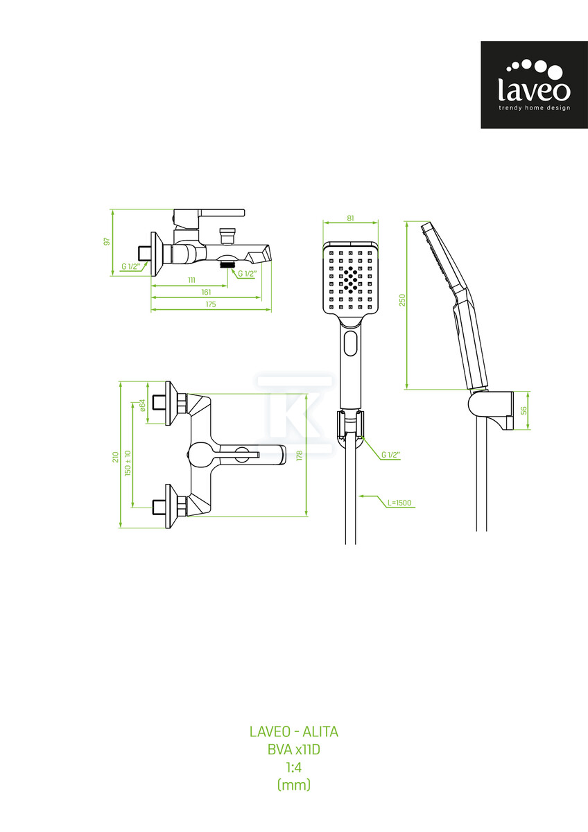 Bateria wannowa ALITA ścienna z - BVA_711D